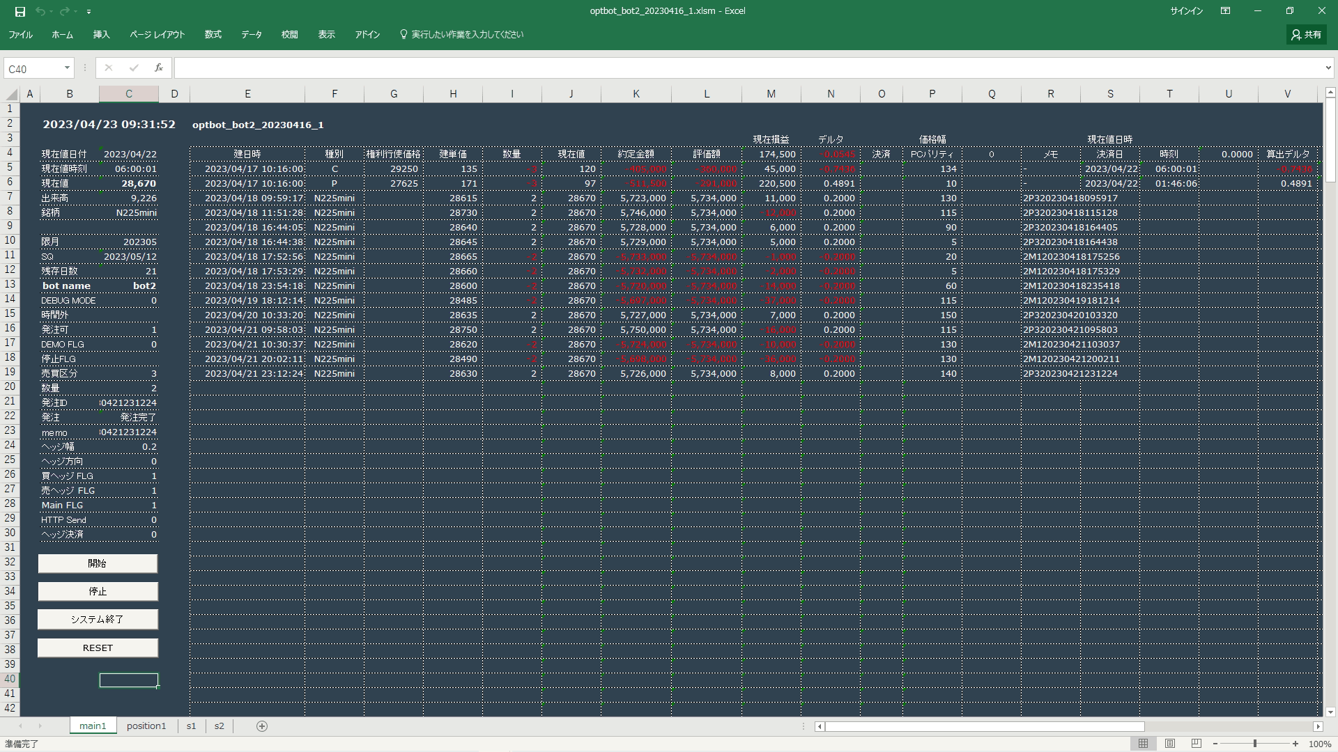 全自動オプショントレード 日経225先物オプション エクセル 楽天RSS SBI証券 IB証券 サクソバンク証券 API